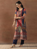 Libas Womens Printed Organza Straight Kurta With Trousers And Dupatta Mutli 2Xl