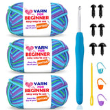 3 Pack Rainbow Beginner Crochet Yarn for Crocheting and Knitting Multicolor Cotton Crochet Yarn for Beginners(Green Blue Purple)
