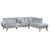 Benjara Lynn 2 Piece Sectional Sofa Set, Chaise Lounger, Tufted Velvet, Light Gray