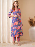Anni Designer Women'S Rayon Blend Straight Printed Kurta With Pant (Kalol Blue_Xl_Blue_X-Large),Blue,XL,,,