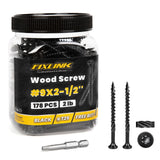 Deck Screws 2-1/2 Inch, 178pcs FIXLINK Wood Screws #9 x 2-1/2, 2lb, Epoxy Coat, T25 Star Bit Above 1500 Hour Salt Spray Coating