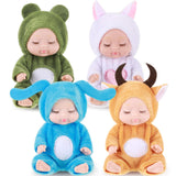 Hanaive 4 Pcs 4 Inch Mini Baby Dolls Lifelike Realistic Baby Dolls Animal Clothes Cute Tiny Gifts for Kids Birthday Party(Cuddly