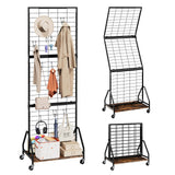 ELYKEN Foldable Grid Wall Panels 5.7' x 2' FT, Movable Wire Gridwall Display Rack with Wheels and Adjustable Foots, Retail Displ