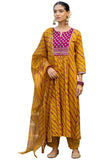 Anni Designer Women'S Rayon Blend Straight Printed Kurta With Pant & Dupatta (Korki Yellow_Xxl_Yellow_Xx-Large),Yellow,2XL