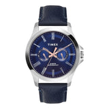 Timex Analog Watch For Man With Blue Round Dial & Blue Leather Strap Band Water Resistant Men'S Wrist Watches - Tw000X132