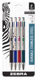 Zebra Pen F-301 Ballpoint Fine Point 0.7mm Stainless Steel Retractable Ballpoint 4-Pack - Easy-Glide Ink, Non-Slip Grip, Metal C