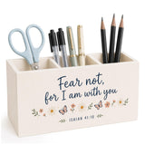 IIIBEBEYSALO Inspirational Christian Wood Pencil Pen Holder for Desk, Isaiah 41:10 Bible Verse Butterfly Floral Wooden Desk Orga