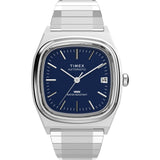 Timex Mens E Line 34mm Watch - Stainless Steel Expansion Band Blue Dial Stainless Steel Case