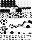 102PCS FIVEIZERO Black & White Focal Silicone Beads for Keychain Making - Football, Round, Lentil, Hexagon & Rhinestone Spacer B