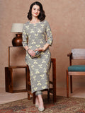 Anni Designer Women'S Cotton Blend Straight Printed Kurta With Pant (Naviba Grey_S_Grey_Small),Grey,S,,,