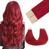 GOO GOO Tape in Hair Extensions Human Hair, Red, 18inch 25g 10pcs, Colored Tape ins Human Hair Extensions, Silky&Soft Invisible