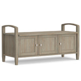 SIMPLIHOME Warm Shaker Entryway Storage Bench - 44 inch Wide Solid Wood Storage Seat in Distressed Grey, Transitional Bench Seat