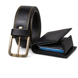 Tpm Men Black Tactical Canvas Belt With Classic Pin Buckle And Tan Wallet