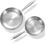 LOLYKITCH 8.5-10 Inch Tri-ply Stainless Steel Frying Pan Set,Skillets,Induction Chef's Pan,Pots and Pans Set,Heavy Duty,Dishwash
