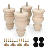 Crawopft 5 Inch Wooden Furniture Legs, Set of 4 Replacement Solid Wood Unfinished Round Furniture Bun Feet for Couch Chair Sofa