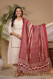 Anni Designer Women'S Cotton Blend Straight Embroidered Kurta With Pant & Dupatta (Dd Beige_M_Beige_Medium),Beige,M,,,