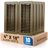 4 x 10 Floor Register Vent Covers 10-Pack, Walkable Powder-Coated Metal Vent Covers with Adjustable Airflow, Curved Safe Edges f