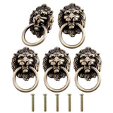 Mgoodoo 5pcs Drawer Lion Head Pull, Single Hole Cabinet Handle Classic Vintage Style Zinc Alloy Handle Antique Bronze Kitchen Ha