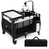 INFANS 3 in 1 Pack and Play, Portable Travel Baby Crib Bassinet with Detachable Mattress, Newborn Changing Table, Foldable Playp