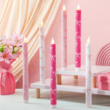 Honoson 6 Pcs Valentines Flameless Candles Glitter Bow Taper Candle 10.6 Inch Pink Coquette Candles Battery Operated LED Candles