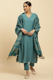 W For Woman Women'S Viscose Embroidered Kurta, Slim Pant & Dupatta (23Auws19527-220353_Blue