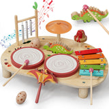 Lehoo Castle Baby Drum Set, Wooden Musical Instruments, Montessori Toys for Toddlers 1-3, Percussion Set with Xylophone Maracas