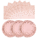 CENLBJ Pink and Rose Gold Paper Plates- 100 Pack- 50 x 7 Dessert Plates & 50 x 6.5 Napkins, Pink Paper Plate and Napkins Party S