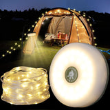 Camping String Lights, Outdoor String Lights with 8 Lighting Modes, Rechargeable String Light Camping 2 in 1, Waterproof Portabl