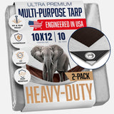 (2 Pack) 10x12 Heavy Duty Tarp, 10 Mil Thick, Waterproof, Tear & Fade Resistant, High Durability, UV Treated, Grommets Every 18