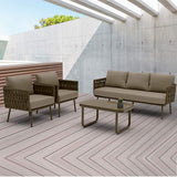 Oasis indoor / Outdoor Living Collection (Sofa, 2 chairs and coffee table) aluminium legs, powdercoating finish in taupe, rope