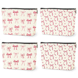HZMLYDJ 4PCS Pink Bow Makeup Bag, Coquette Preppy Cosmetic Bags Gifts for Women Girls Pink Trendy Toiletry Bag Best Birthday Chr