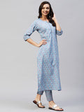 Anni Designer Women'S Cotton Blend Straight Printed Kurta With Pant (Padwil Blue_3Xl_ Blue_Xxx-Large),Blue,3XL,Cotton Blend,Straight,Pants