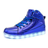 IGxx Men Light Up Shoes LED Women Lights High Top Fashion Sneakers Lighted Glowing Sparkly Disco Shiny Sequin Boots Blue 12
