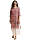 rangita Pink Cotton Knee Length Printed Straight Kurti for Women | Kurta for Women_M