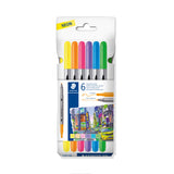Staedtler 3200 3200 C6F Double Fibre Tip Pens Neon Two Tips for Narrow and Wide Lines, Case with 6 Double Fibre Tip Pens in Asso