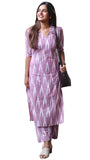GoSriKi Ikkat Printed Viscose Rayon Straight Kurta with Pants for Women, lavender, XL