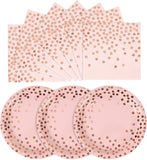 CENLBJ Pink and Rose Gold Paper Plates-50 Pack- 25 * 7inch Paper Plates & 25 * 6.5inch Napkins,Pink Plates and Napkins Party Sup