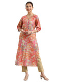 Libas Women'S Silk Blend Floral Straight Kurta (29476O Peach