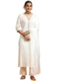 Libas Gerua Womens Embroidered Silk Blend Straight Kurta With Trousers And Dupatta