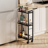 MAHANCRIS Slim Rolling Cart, Mobile Kitchen Cart on Wheels, Narrow Storage Cart for Small Space, Wooden Service Cart, for Bathro