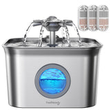 Stainless Steel Cat Water Fountain for Drinking with 3 Filters, 2.8L Auto Pet Drinking Fountain for Cats with 20dB Ultra-Quiet P