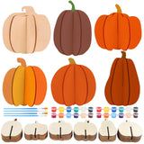 Fangoo 72Pcs Fall DIY Crafts Wooden Pumpkin Cutout to Paint with 24Pcs 12 Color Acrylic Pigment Unfinished Wooden Slices Colorin