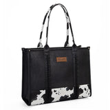 Montana WestWrangler Tote Handbag for Women Western Cow Print Purse Top Handle Large Work Tote Bag WG-HB-102G-8119-BK
