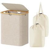Lifewit 120L Large Laundry Hamper with Lid, Foldable 2 Section Laundry Basket with Bamboo Handles and Removable Bags for Laundry