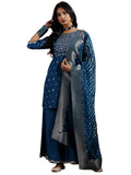 Libas Womens Woven Design Silk Blend Straight Kurta With Palazzos And Dupatta