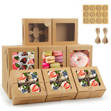 OAMCEG 50 PCS Cookie Boxes with Window, 6x6x3 Inch Cupcake Boxes, Brown Bakery Containers for Pastry, Dessert, Chocolate Strawbe