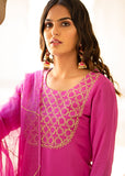Anni Designer Women'S Cotton Blend Printed Straight Kurta With Pant & Dupatta (Khunti Sty Pink_M_Pink_Medium),Pink,M,Cotton Blend,Regular,Dupatta