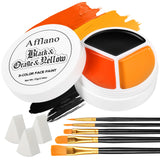 Black Orange Yellow Face Body Paint, Halloween Scarecrow Makeup Kit (3 Sponges + 5 Brushes), 9 Pcs Oil Based Non Toxic Face Pain