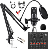 SKTEET Podcast Equipment Bundle, with BM800 Podcast Microphone and V8 Sound Card, Voice Changer - Audio Interface -Perfect for R