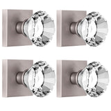 HIEMEY 4 Pack Glass Dummy Door Knobs Interior, Inactive Clear Crystal Door Knob Brushed Nickel, Non-Turning Door Knobs Square fo